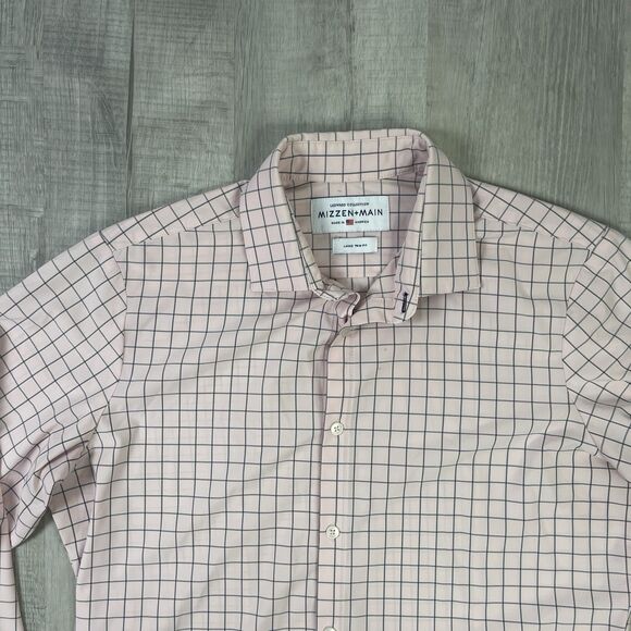 Mizzen + Main Leeward Shirt Mens Large Trim Pink White Check Golf Casual P - Picture 5 of 11